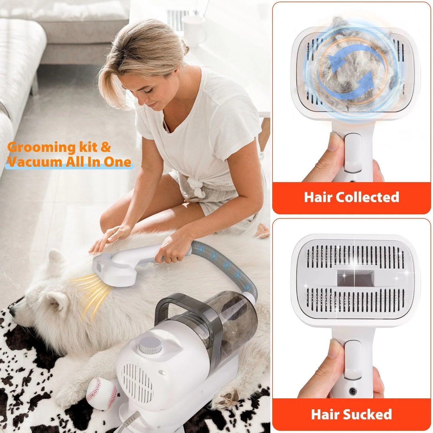 Pet Grooming Kit & Vacuum Clipper | 6-Size Guide Combs for Cats