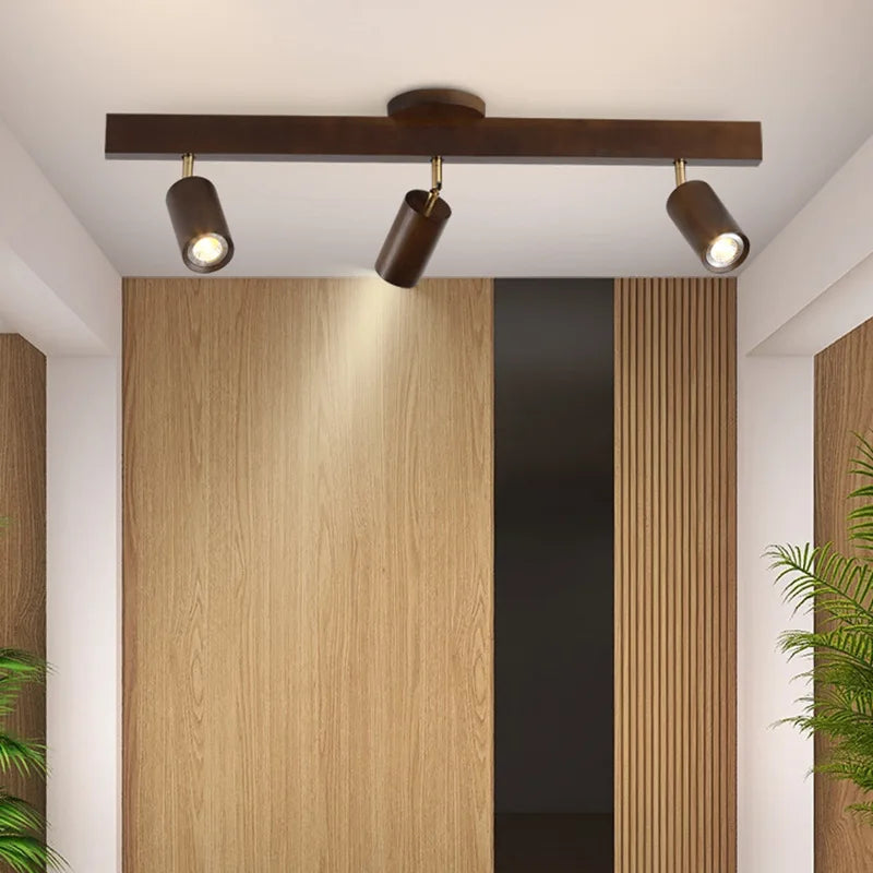 Japanese Wood Chandelier Spotlight | Adjustable Indoor Hallway & Living Room Light