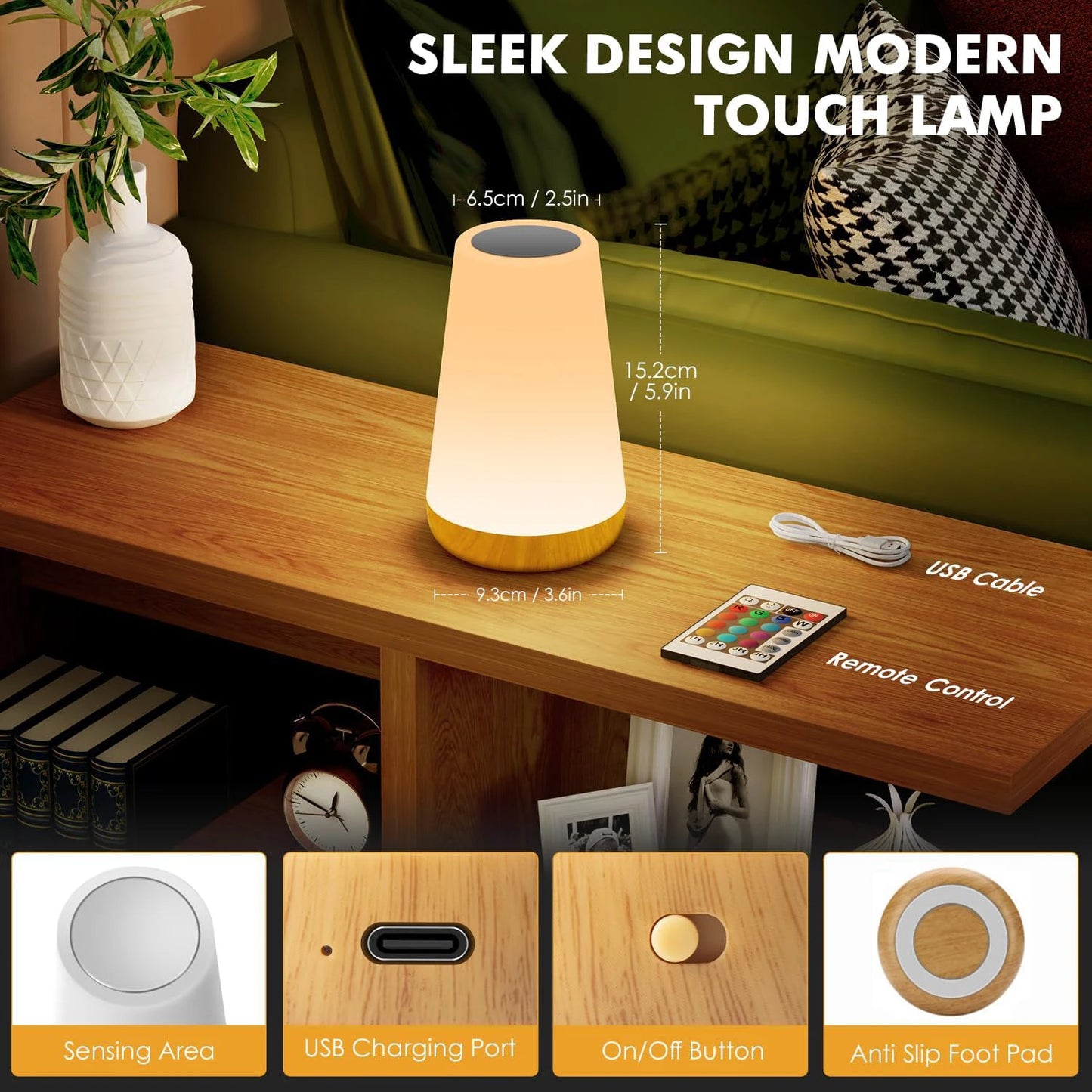 RGB 13-Color LED Night Light | Rechargeable Touch & Remote Dimmable Bedside Lamp