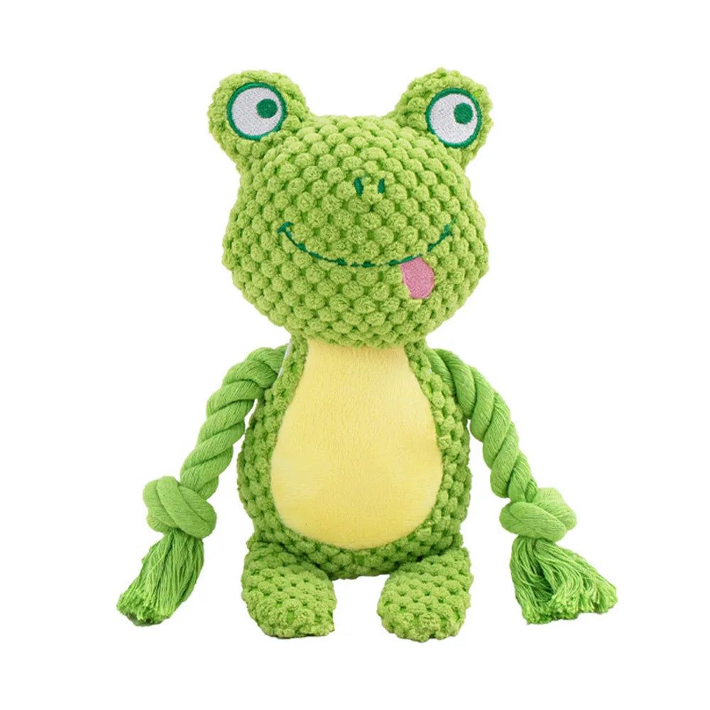 Squeaky Plush Dog Chew Toy | Crinkle & Cotton Rope Interactive Puppy Toy
