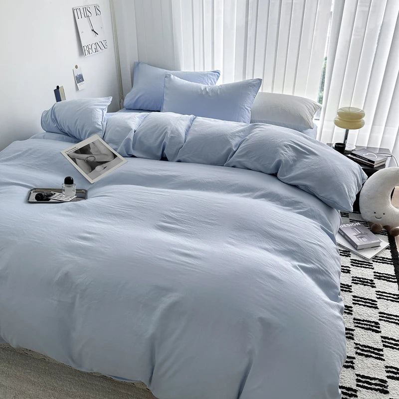Solid Cotton Bed Linen Bedding Set | Duvet Cover, Sheet & Pillowcase King Queen Twin