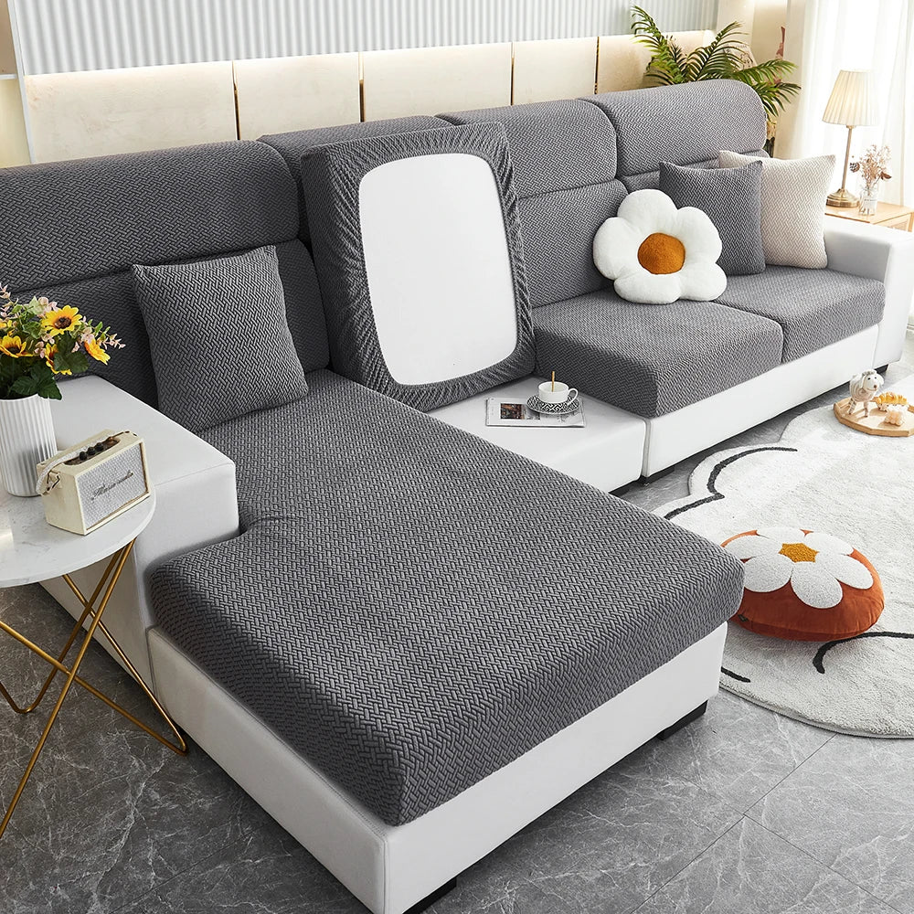 Jacquard Elastic Sofa Slipcover | Twill Pattern Furniture Protector for Living Room