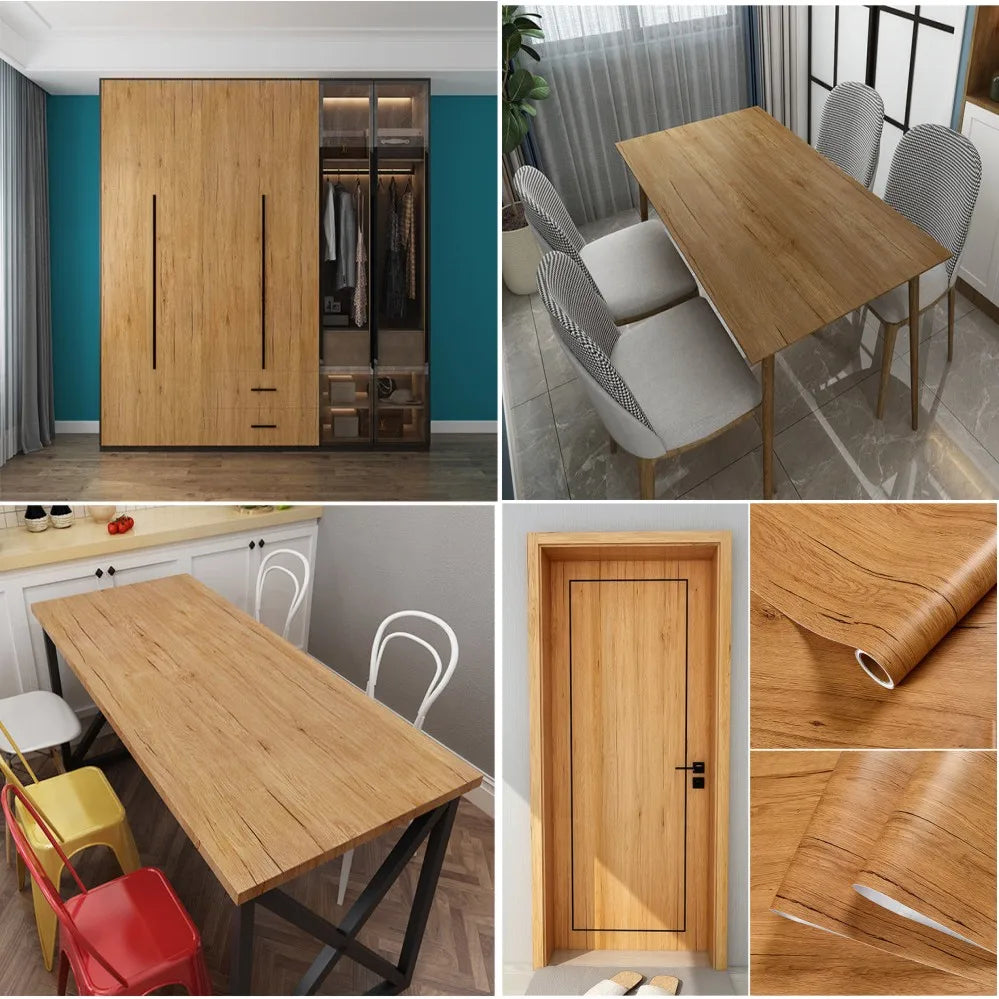 PVC Self-Adhesive Waterproof Wallpaper Roll | Wood Grain Vinyl Sticker for Home Decor
