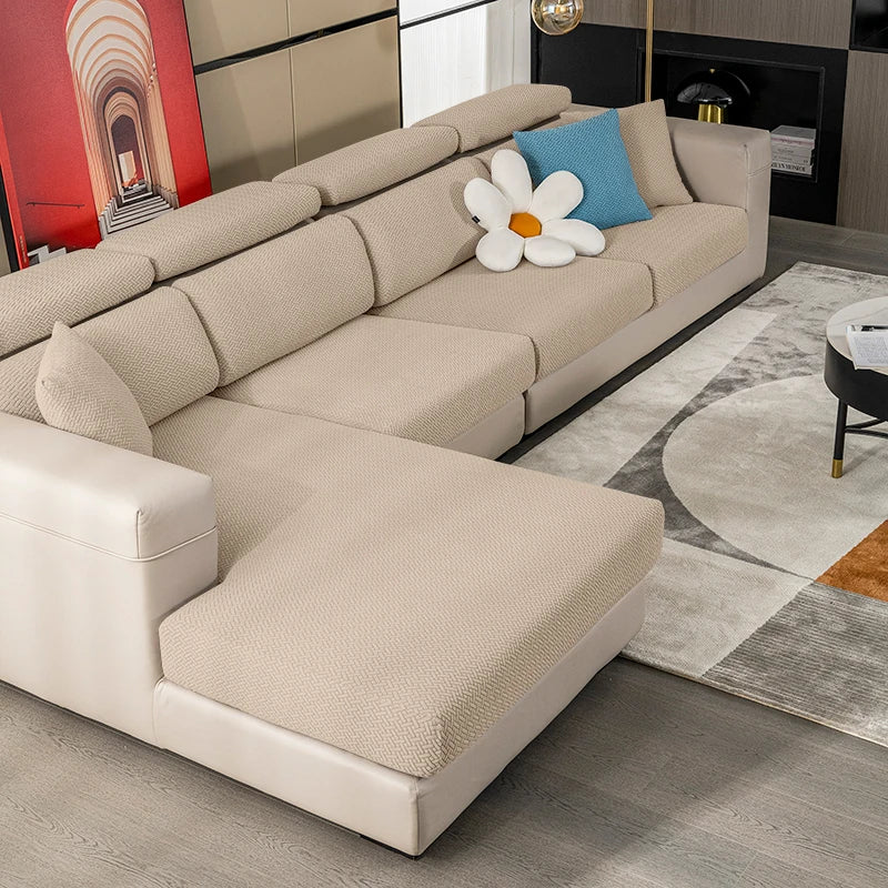 Jacquard Elastic Sofa Slipcover | Twill Pattern Furniture Protector for Living Room