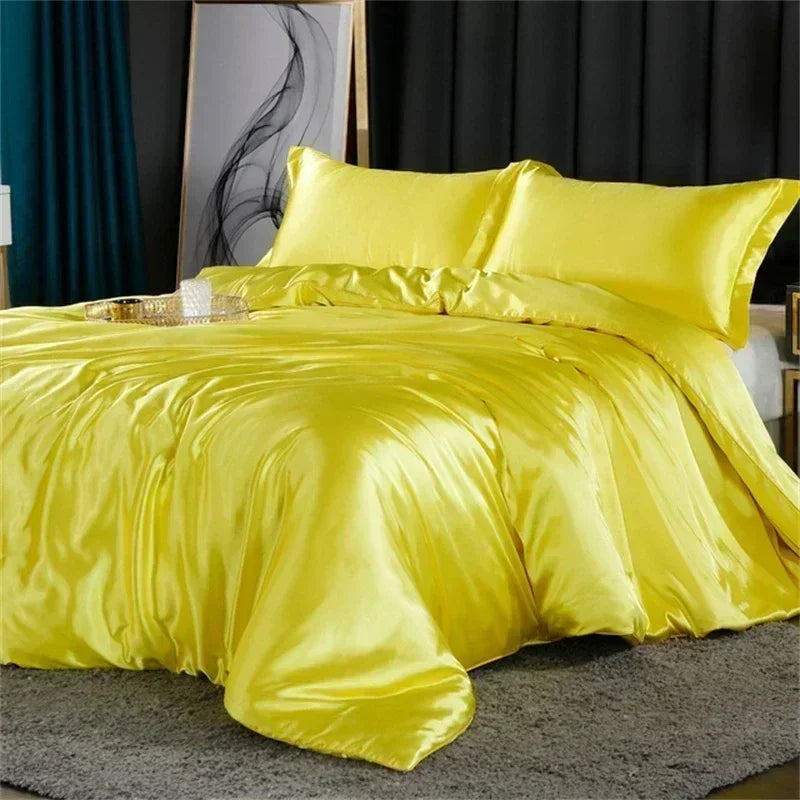 Natural Mulberry Silk Bedding Set | Luxury Satin Duvet Cover & Sheets King Queen