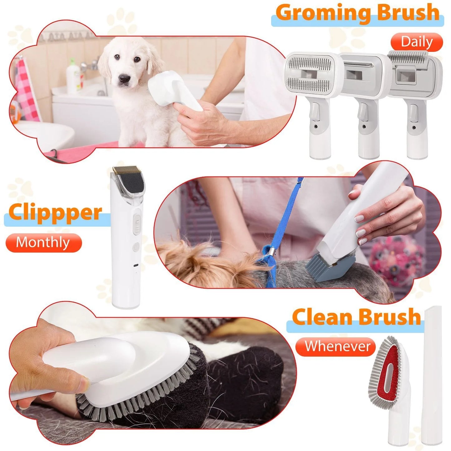 Pet Grooming Kit & Vacuum Clipper | 6-Size Guide Combs for Cats