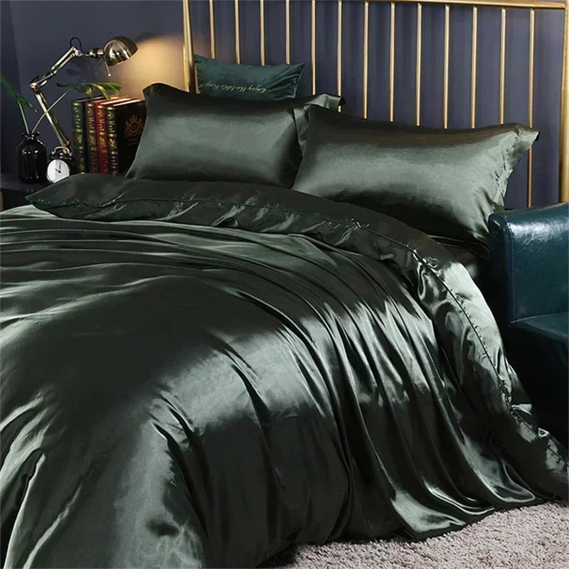 Natural Mulberry Silk Bedding Set | Luxury Satin Duvet Cover & Sheets King Queen