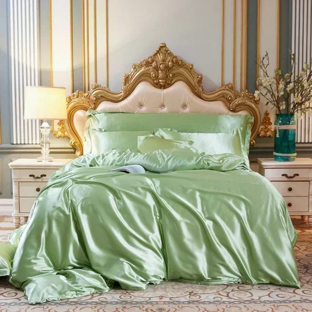 Natural Mulberry Silk Bedding Set | Luxury Satin Duvet Cover & Sheets King Queen