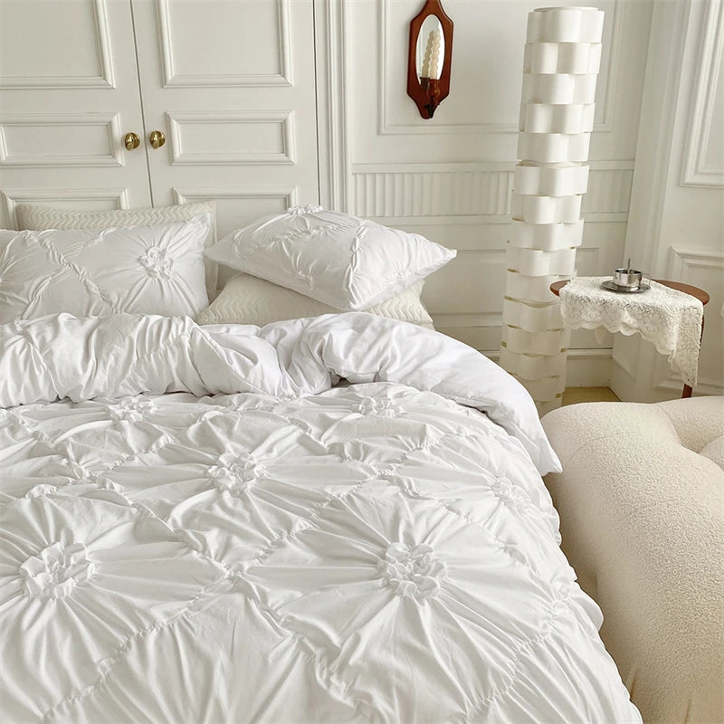 3D Twist Flower Pinch Pleated Bedding Set | Luxury Duvet Cover Queen & Double Size