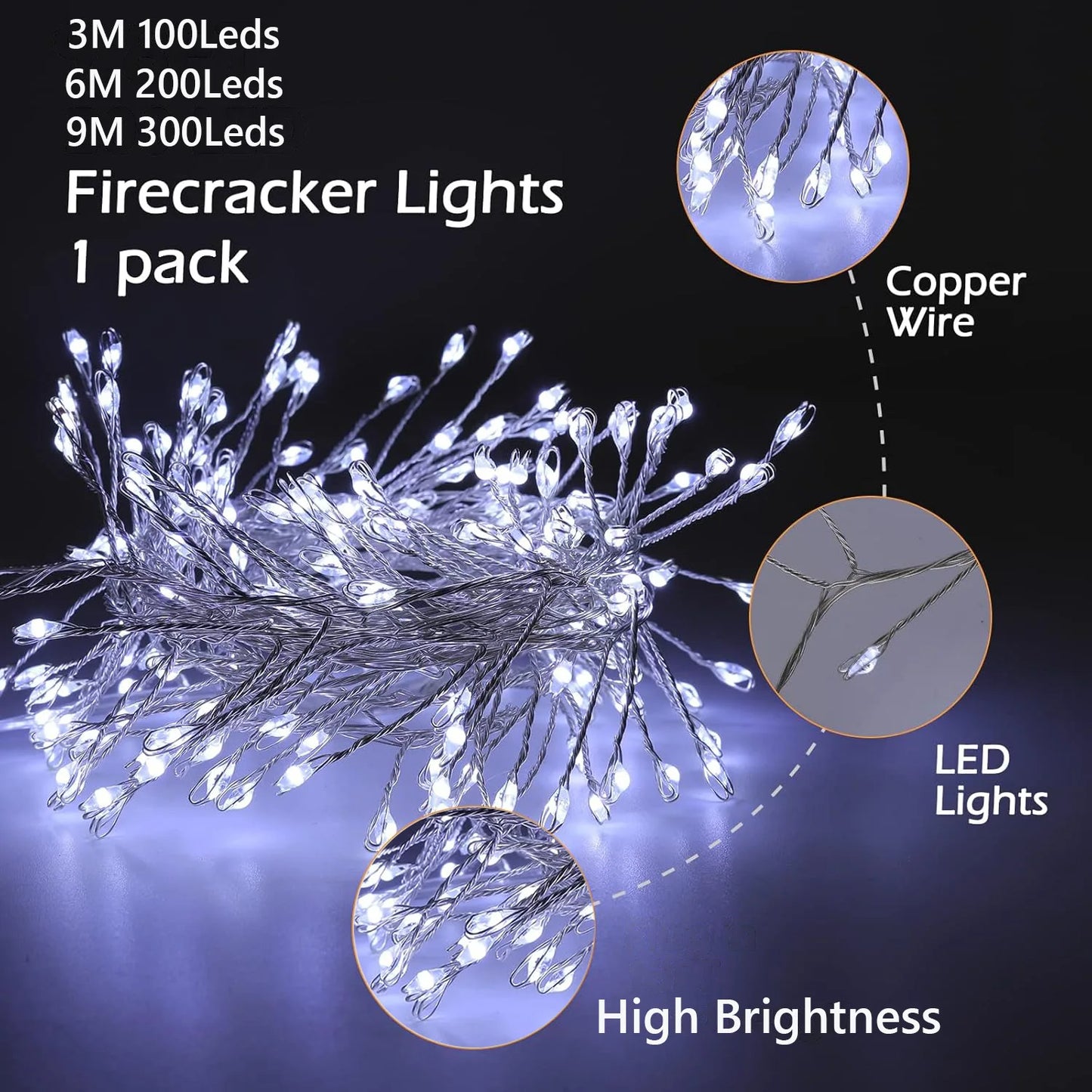 USB LED Firecracker String Fairy Lights | Remote Control Garland for Party & Garden