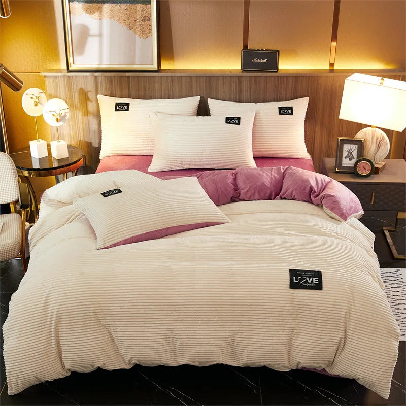 3PCS Winter Coral Fleece Bedding Set | Thick Duvet Cover & Pillowcase King Queen Twin