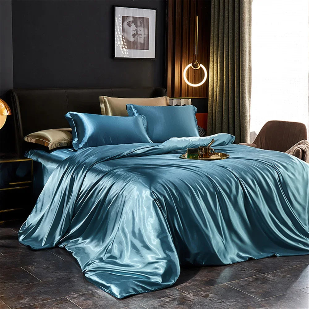 Luxury Satin Silk Bedding Set | Duvet Cover, Sheet & Pillowcases King Queen Twin