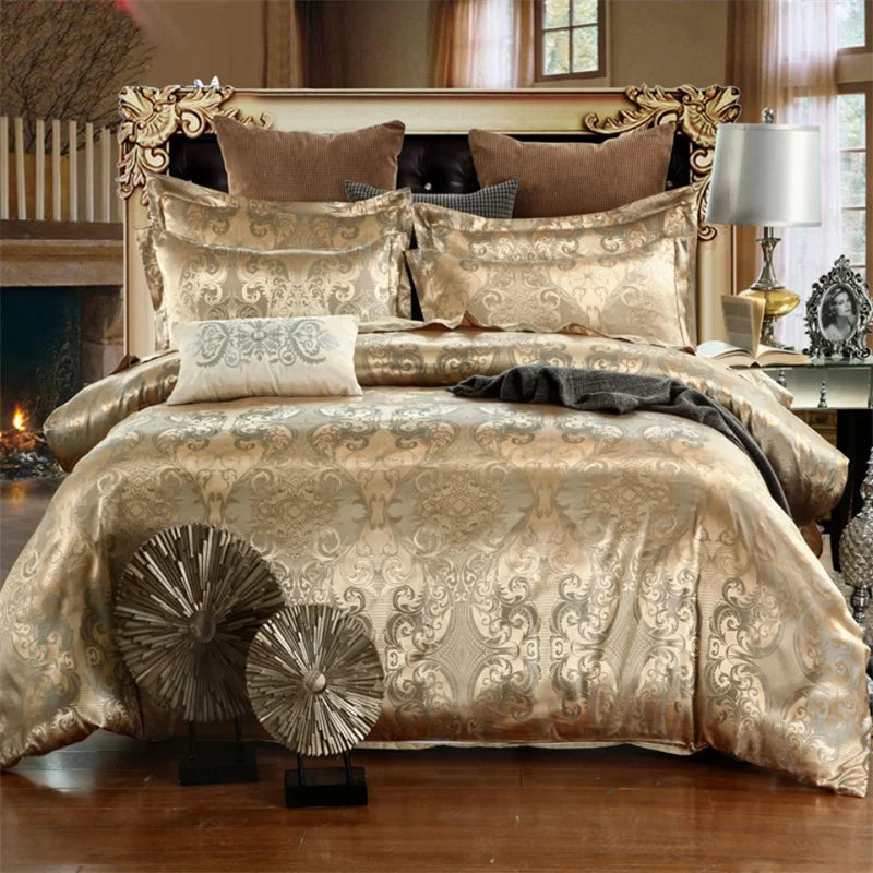 Luxury Satin Jacquard Duvet Cover Set | European Wedding Bedding King Queen Size