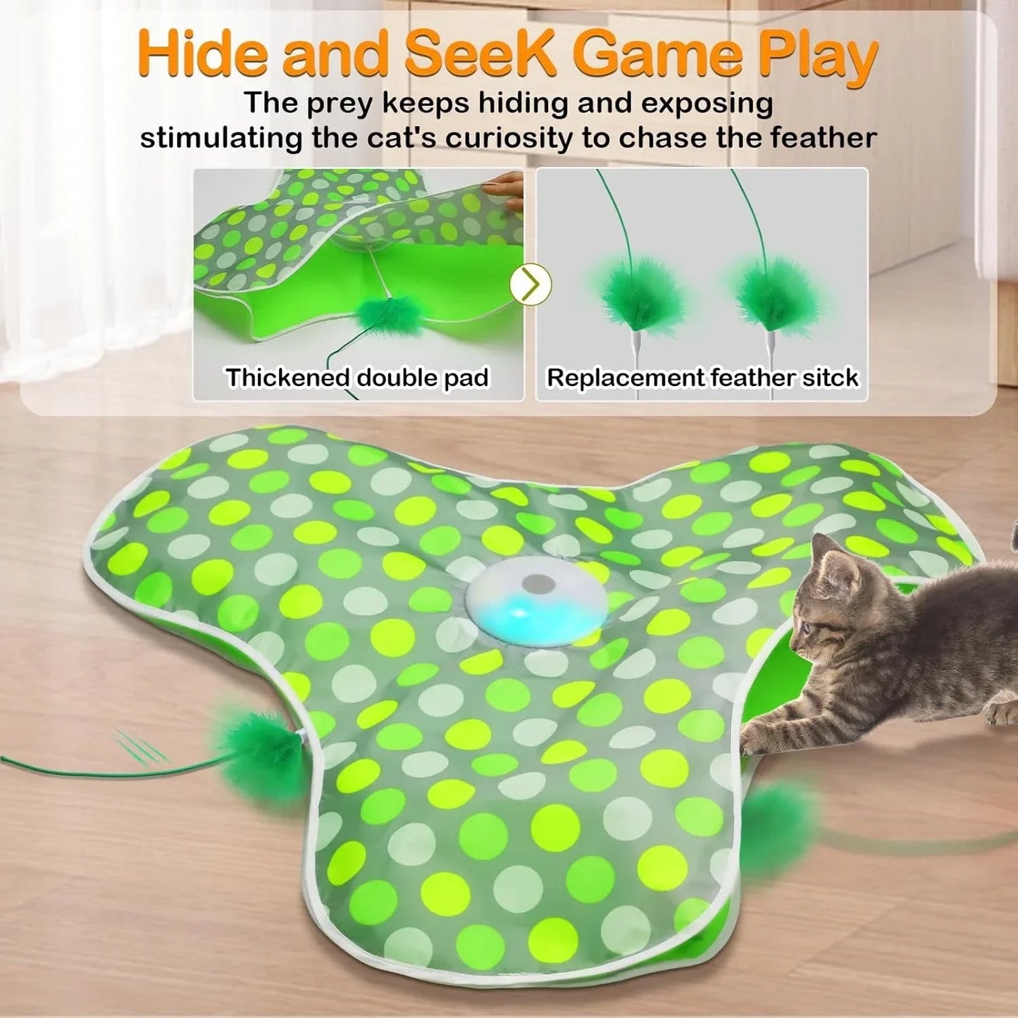 Smart Hide & Seek Cat Toy | Motion Activated Mouse & Feather Kitten Teaser