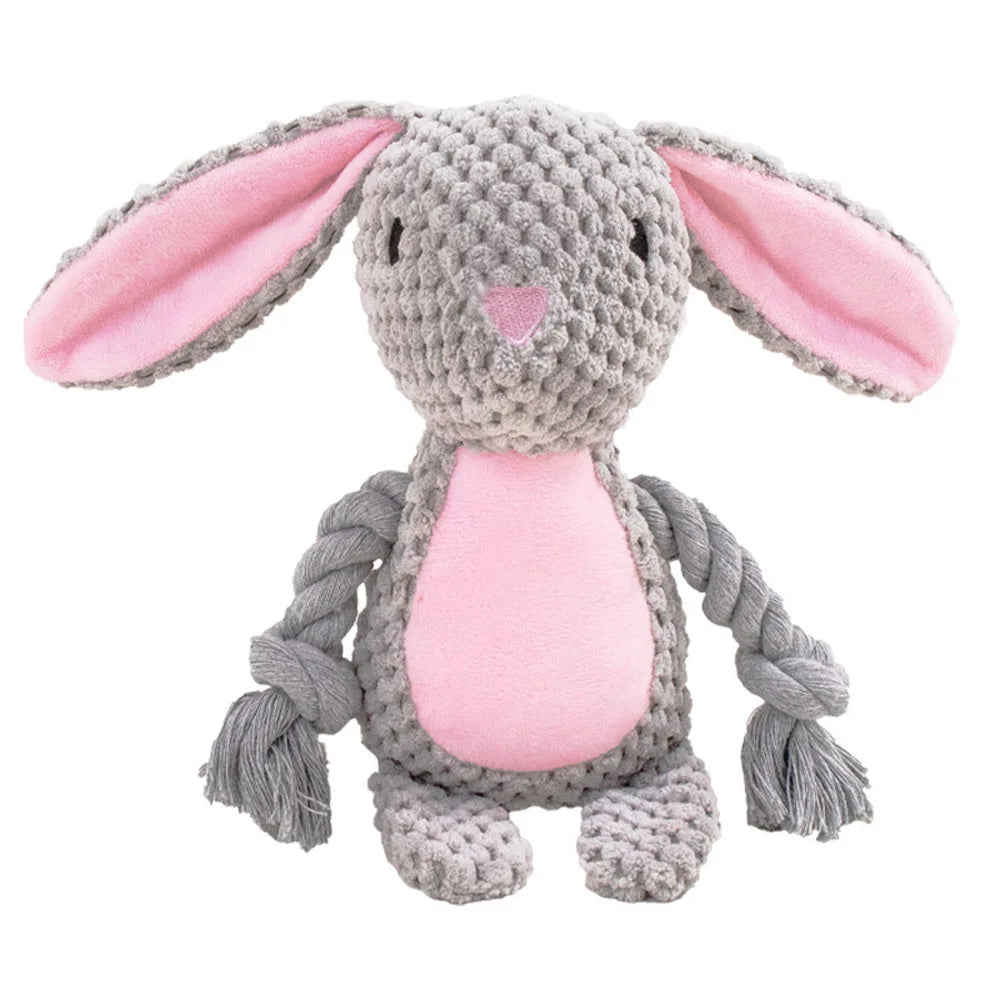 Squeaky Plush Dog Chew Toy | Crinkle & Cotton Rope Interactive Puppy Toy