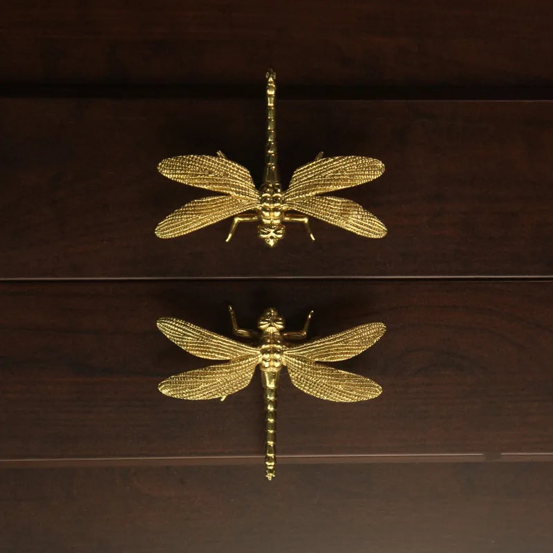 Nordic Gold Dragonfly Brass Cabinet Pull | Luxury Single Hole Kitchen Drawer Handle