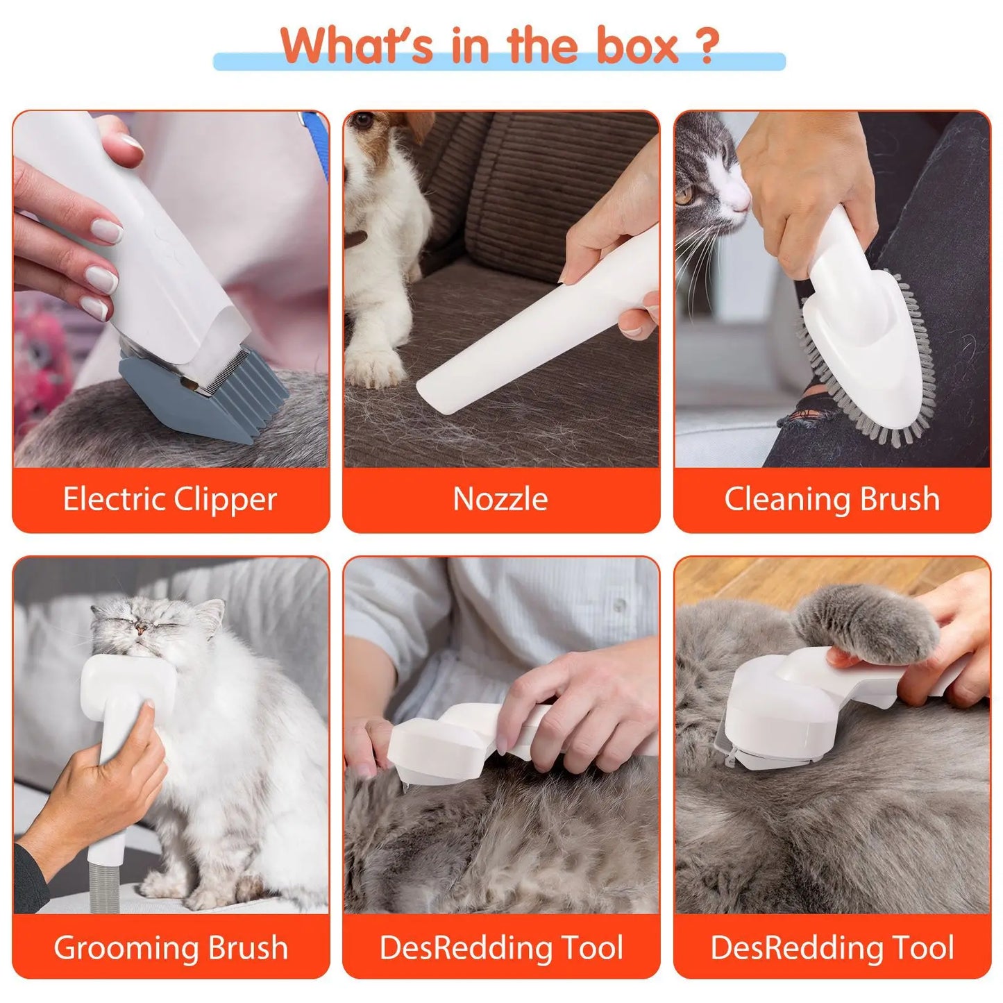 Pet Grooming Kit & Vacuum Clipper | 6-Size Guide Combs for Cats