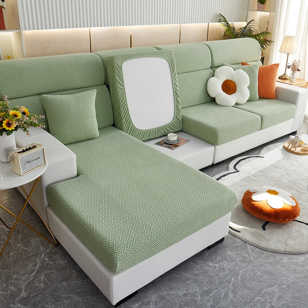 Jacquard Elastic Sofa Slipcover | Twill Pattern Furniture Protector for Living Room