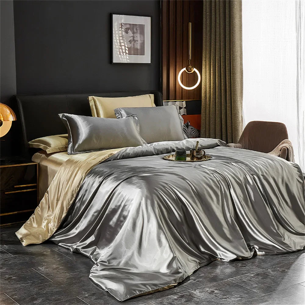 Luxury Satin Silk Bedding Set | Duvet Cover, Sheet & Pillowcases King Queen Twin