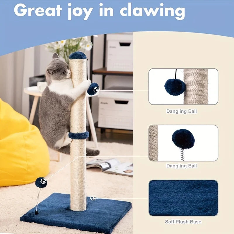 34-Inch Sisal Cat Scratching Post | Indoor Tree with Hanging Ball for Adult Cats