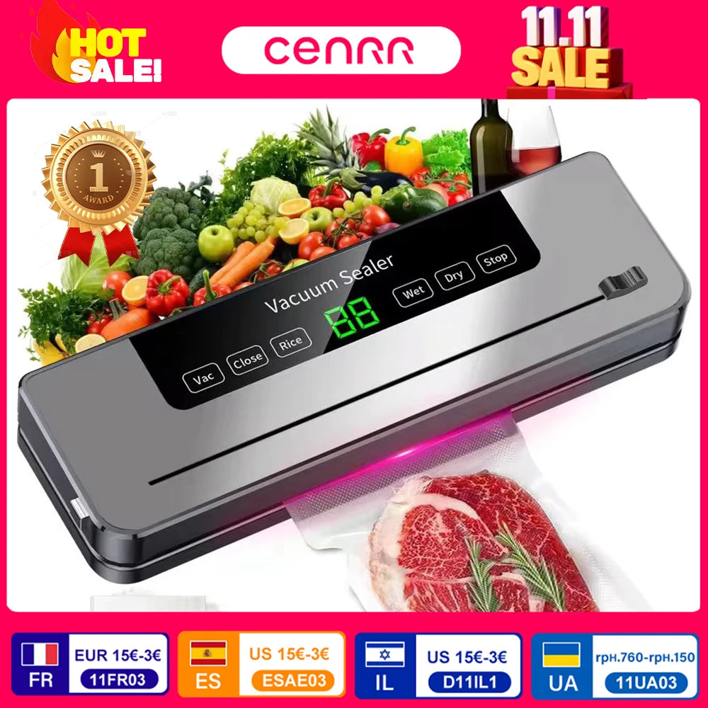 Food Vacuum Sealer Machine with UV & Built-in Cutter | Dry & Wet Kitchen Food Storage
