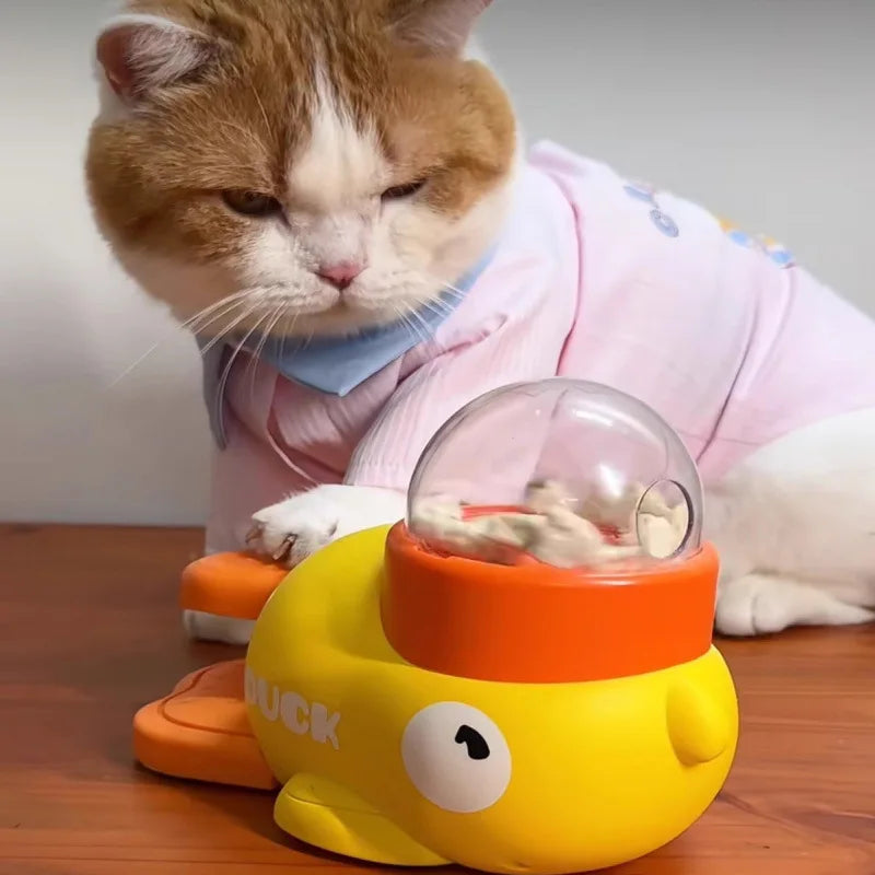 Cat Teaser Stick & Treat Dispenser Toy | Freeze-Dried Duck Launcher for Kittens