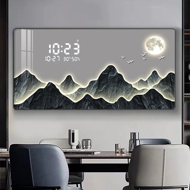 Modern Luxury Digital Wall Clock | Silent Perpetual Calendar for Living & Dining Room