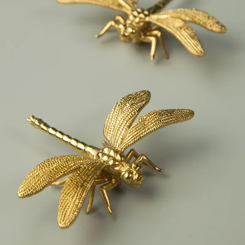 Nordic Gold Dragonfly Brass Cabinet Pull | Luxury Single Hole Kitchen Drawer Handle