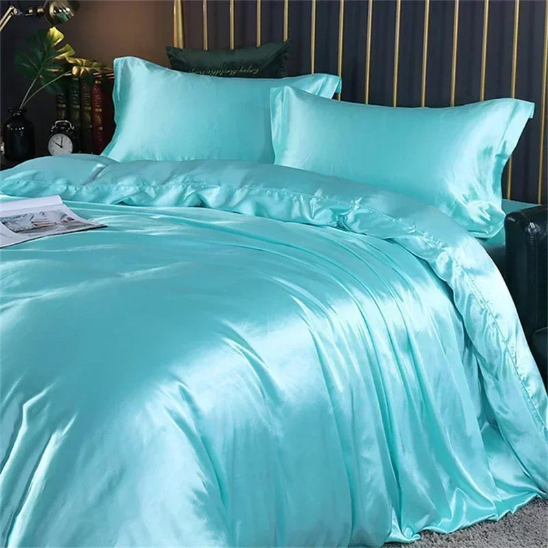 Natural Mulberry Silk Bedding Set | Luxury Satin Duvet Cover & Sheets King Queen