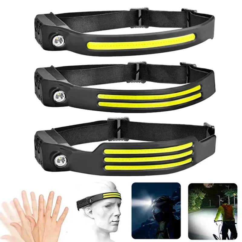 USB Rechargeable LED COB Headlamp | 5-Mode Waterproof Sensor Head Flashlight