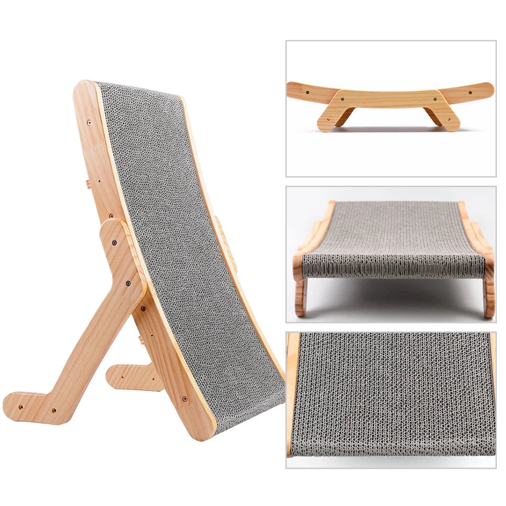3-in-1 Wood Cat Scratch Board Bed | Vertical Nail Grinding Scraper Mat