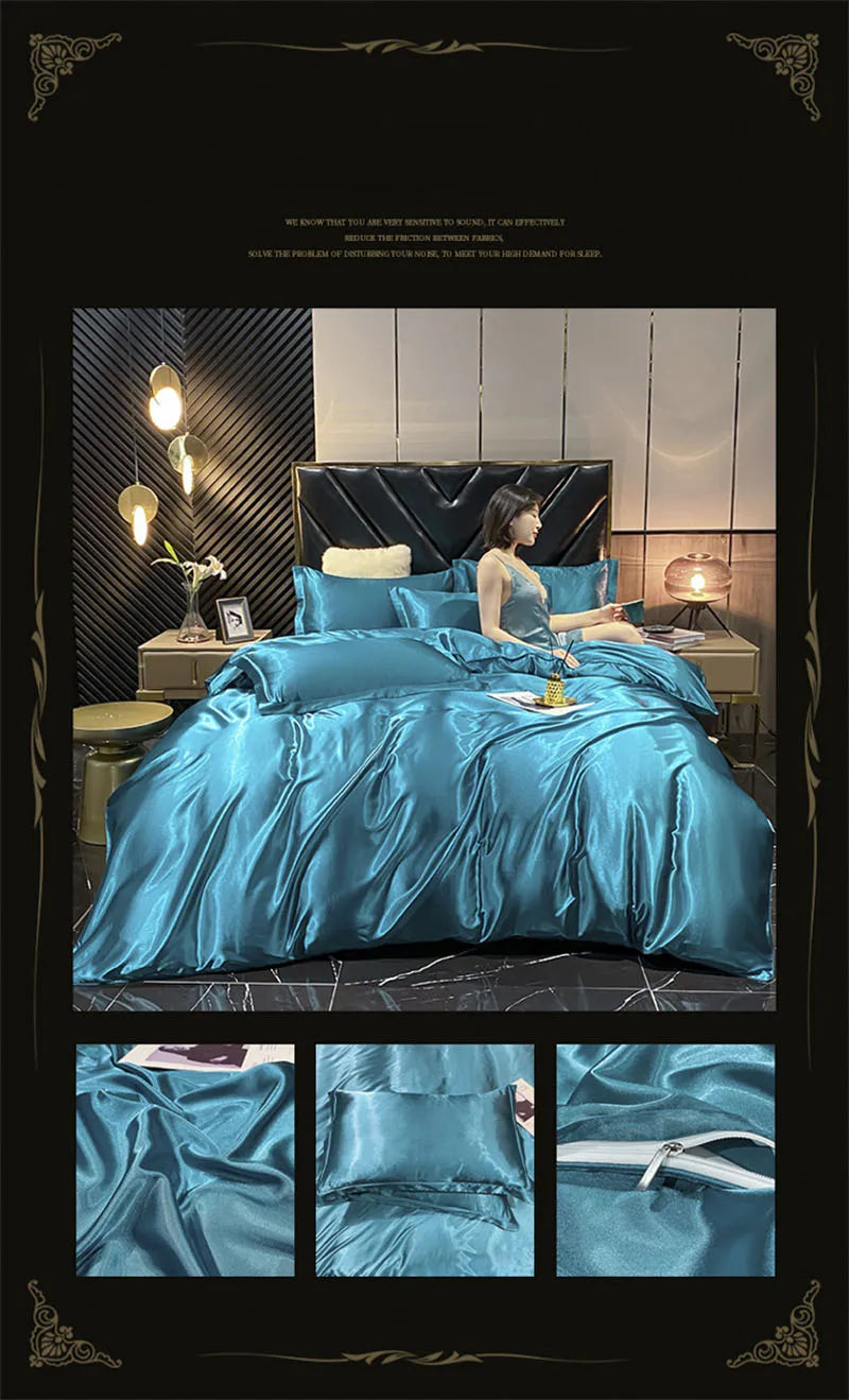 Natural Mulberry Silk Bedding Set | Luxury Satin Duvet Cover & Sheets King Queen