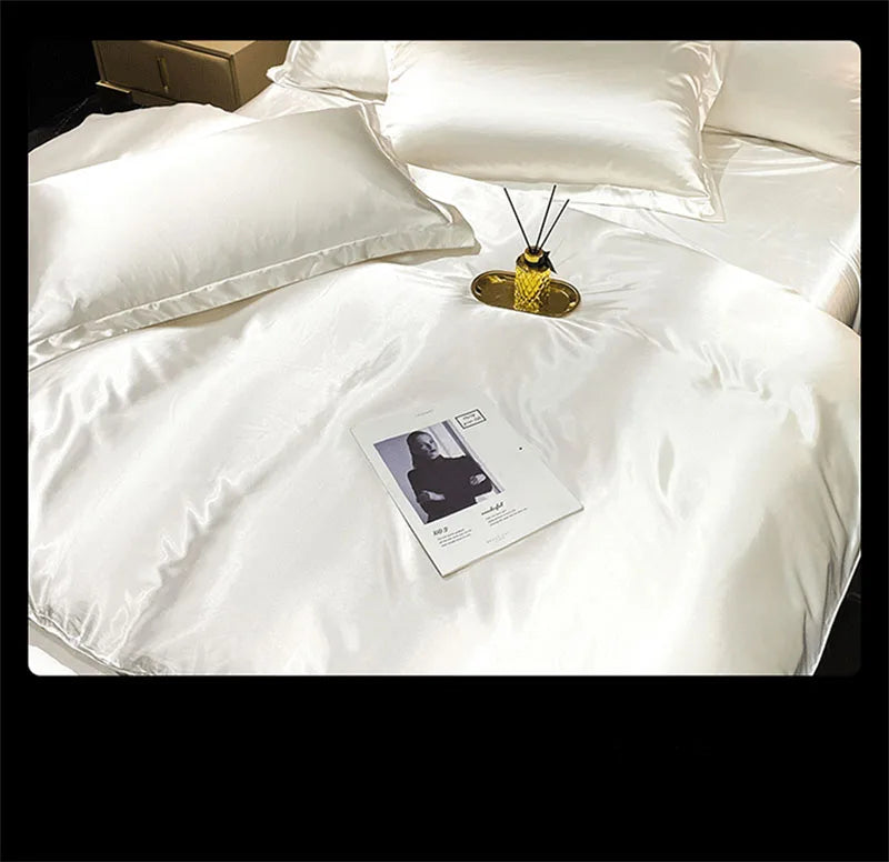Natural Mulberry Silk Bedding Set | Luxury Satin Duvet Cover & Sheets King Queen