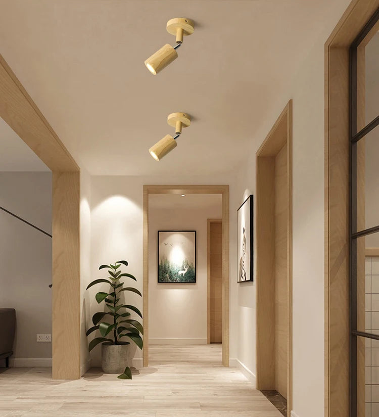 Japanese Wood Chandelier Spotlight | Adjustable Indoor Hallway & Living Room Light