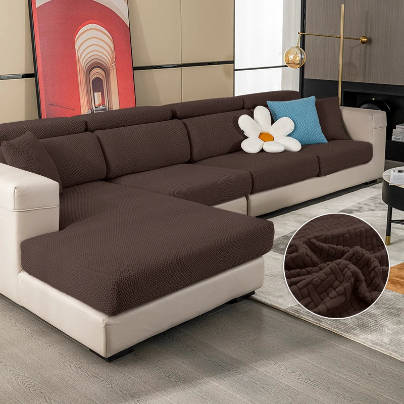Jacquard Elastic Sofa Slipcover | Twill Pattern Furniture Protector for Living Room