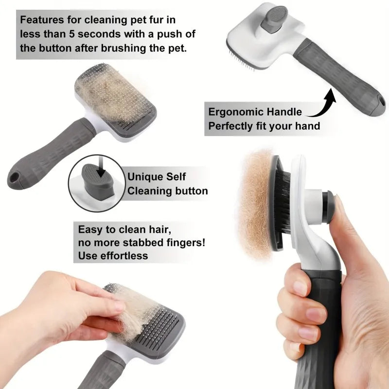 Self-Cleaning Dog Grooming Slicker Brush | Ergonomic Round-Tip Needle Comb