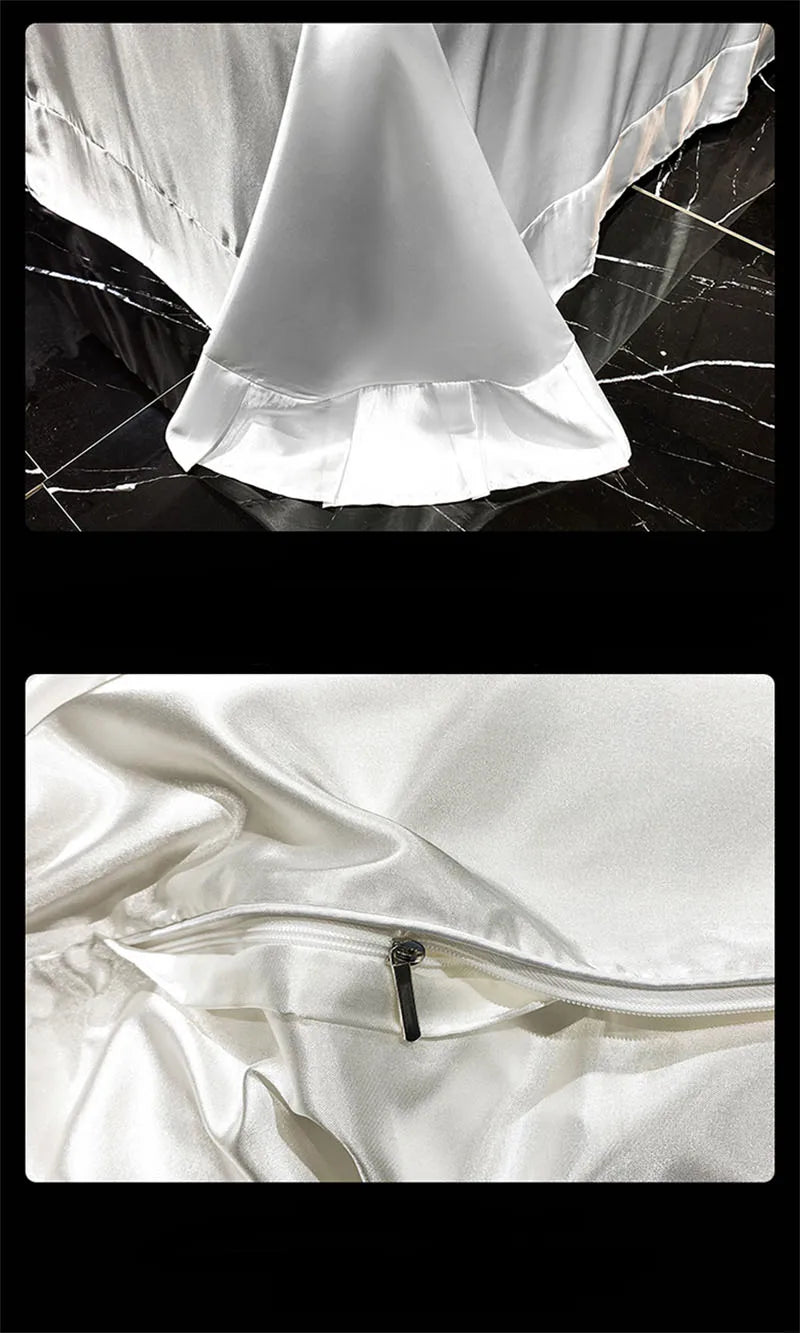 Natural Mulberry Silk Bedding Set | Luxury Satin Duvet Cover & Sheets King Queen