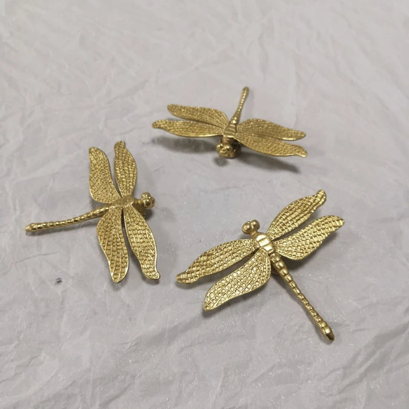 Nordic Gold Dragonfly Brass Cabinet Pull | Luxury Single Hole Kitchen Drawer Handle