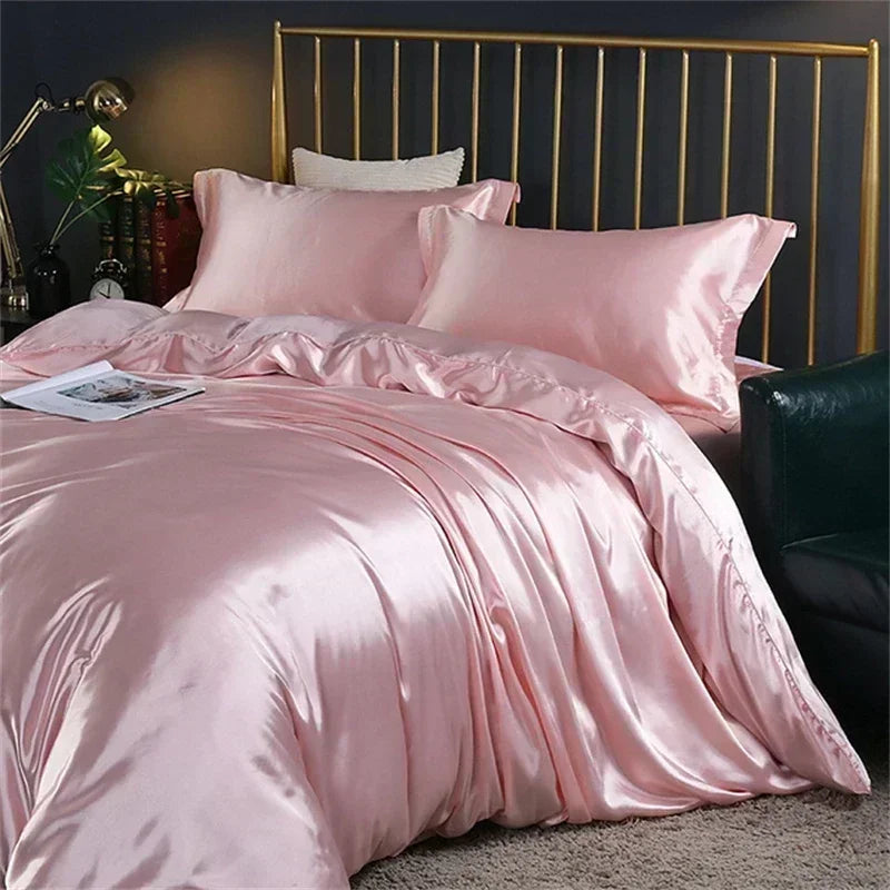 Natural Mulberry Silk Bedding Set | Luxury Satin Duvet Cover & Sheets King Queen