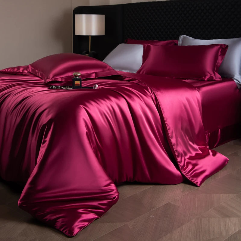 Silk Rayon Luxury Bedding Set | Duvet Cover, Fitted Sheet & Pillowcases King Queen Twin