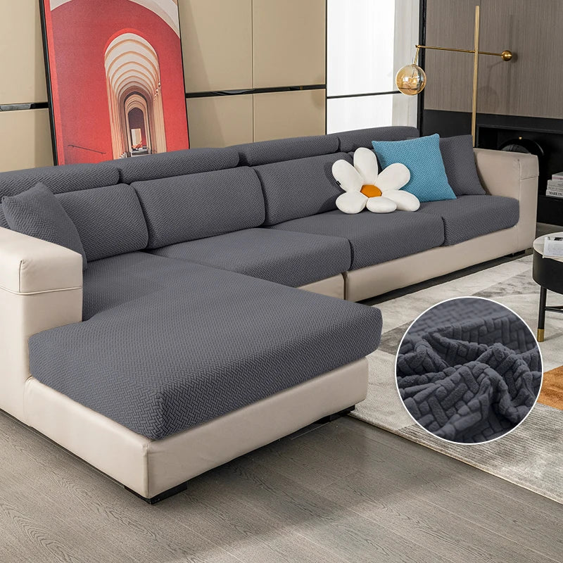Jacquard Elastic Sofa Slipcover | Twill Pattern Furniture Protector for Living Room