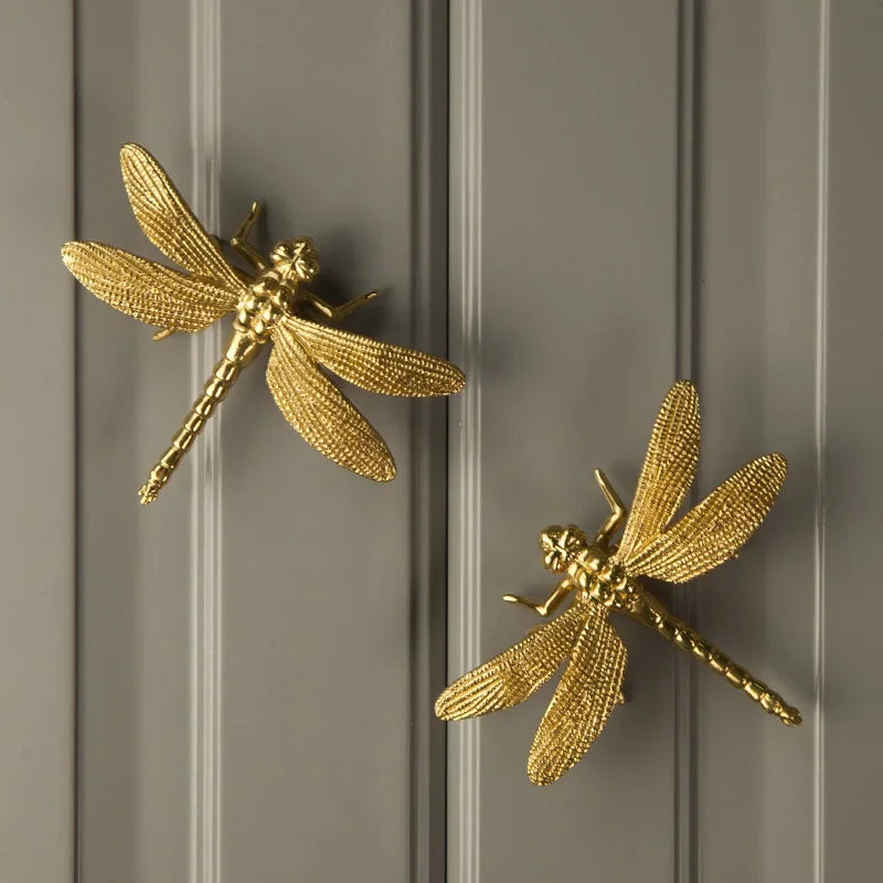 Nordic Gold Dragonfly Brass Cabinet Pull | Luxury Single Hole Kitchen Drawer Handle