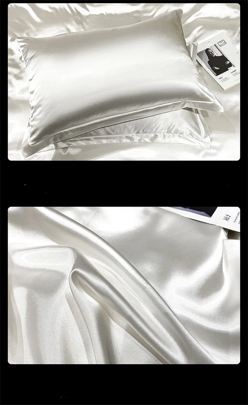 Natural Mulberry Silk Bedding Set | Luxury Satin Duvet Cover & Sheets King Queen