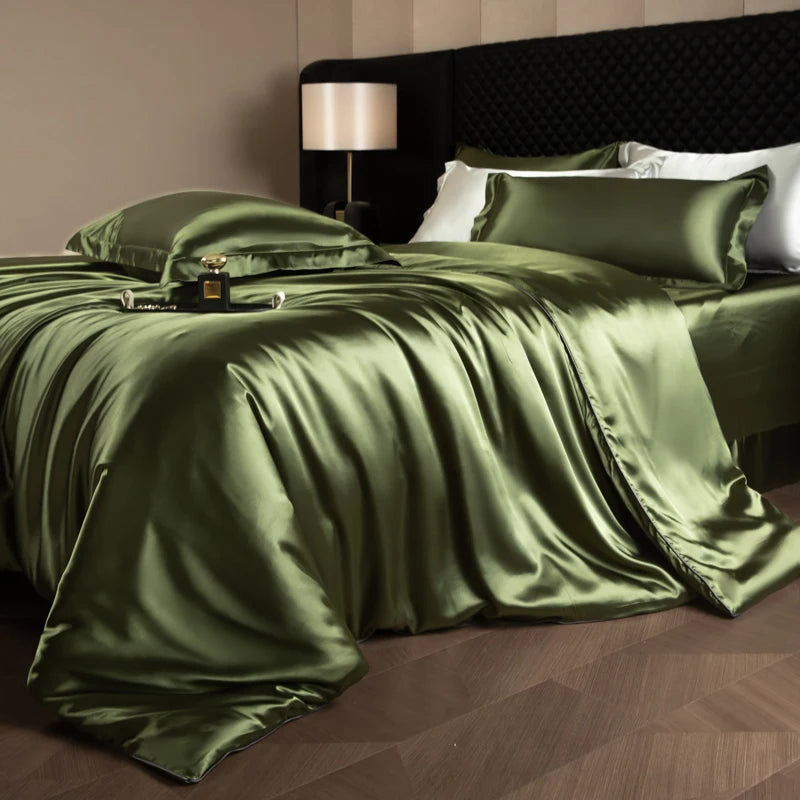 Silk Rayon Luxury Bedding Set | Duvet Cover, Fitted Sheet & Pillowcases King Queen Twin