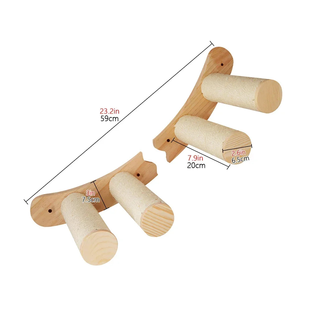 Wall Mounted Wooden Cat Climbing Shelf & Bridge | Safety Net Steps for Cats & Kittens