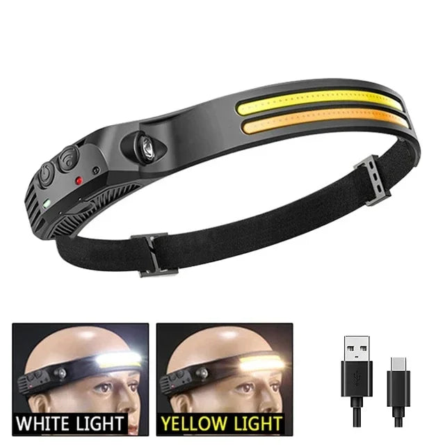 USB Rechargeable LED COB Headlamp | 5-Mode Waterproof Sensor Head Flashlight