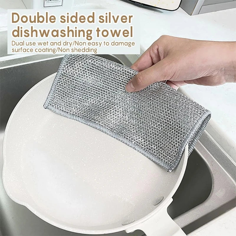 Magic Double-Sided Steel Wire Cleaning Cloth | Thickened Kitchen Dish & Pot Washing Rag