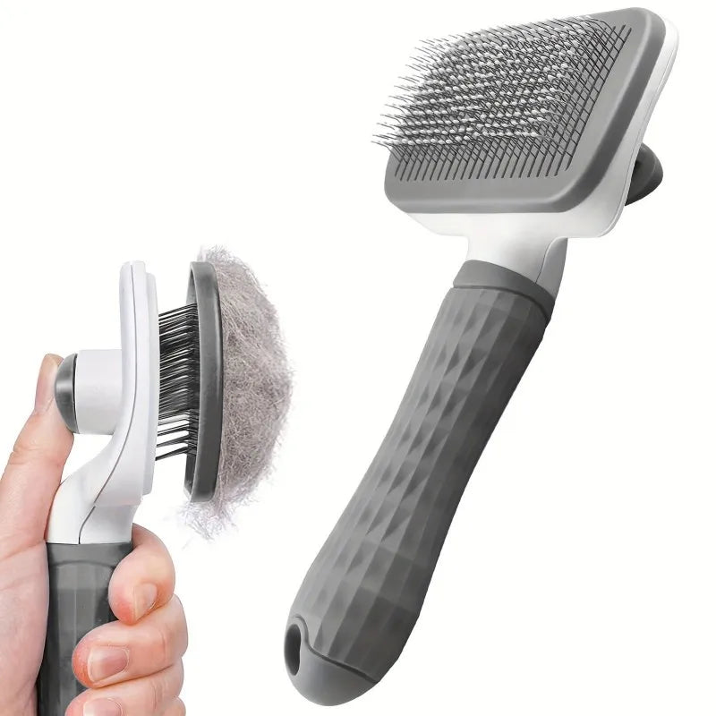 Self-Cleaning Dog Grooming Slicker Brush | Ergonomic Round-Tip Needle Comb