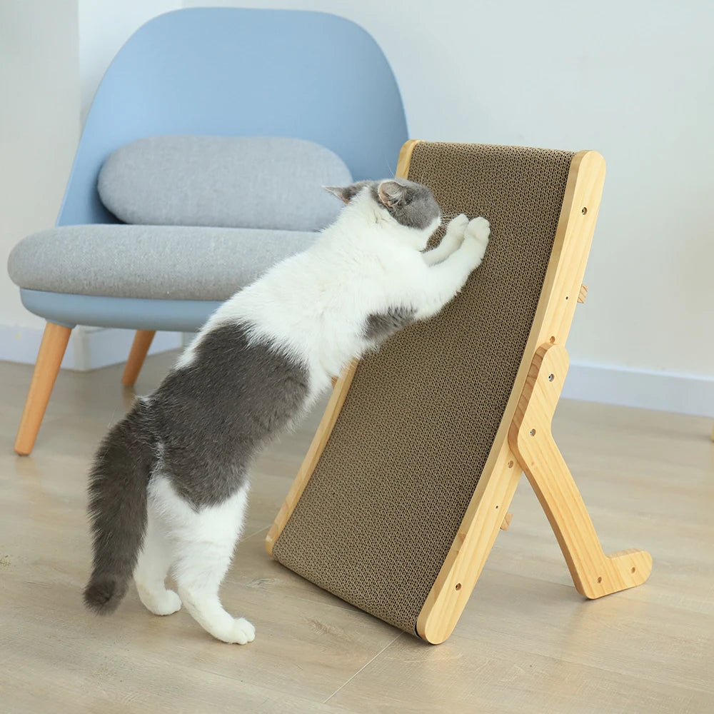 3-in-1 Wood Cat Scratch Board Bed | Vertical Nail Grinding Scraper Mat