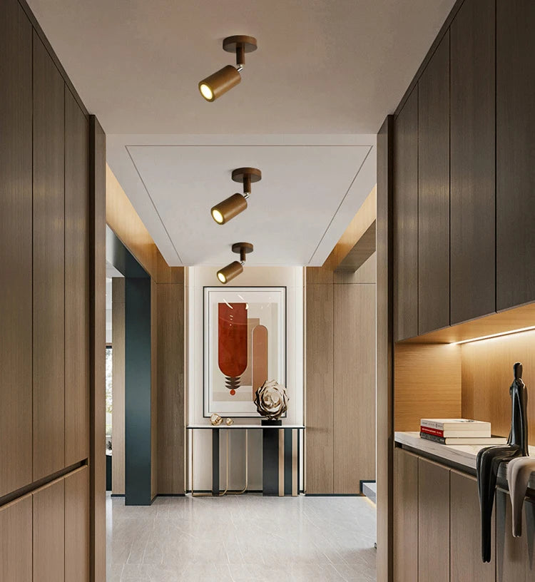 Japanese Wood Chandelier Spotlight | Adjustable Indoor Hallway & Living Room Light